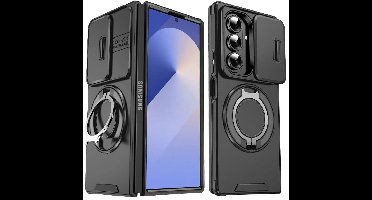 Hoesje Geschikt voor Samsung Galaxy Fold 7 hoesje Zwart - backcover met Met Draaibare Ring Houder en camera bescherming