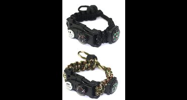 JeiibrZui Survivalarmband - Paracord Vuurstarter - 4-In-1 Multifunctioneel + Compact - 2 Stuks - Voor Kampeeravonturen Zwart + Camouflage