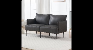 2-Zitsbank PU-Leer Uitklapbaar met Metalen Poten – Luxe Loungesofa & Bedbank voor Woonkamer, Slaapkamer of Kantoor – Comfortabele Gestoffeerde Sectionele Bank met Dikke Kussens – Donkergrijs – Medahomestore