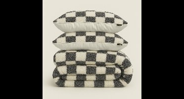 Zydante® Dekbedovertrekset Chess Fleece Zwart 135x200 met 1 Kussensloop