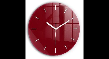 Wallfluent Wandklok - Bourgondië Ronde Glas Klok - 30 cm x 30 cm - Bourgondië Wandklok - Witte Handen - Wandklok Zonder Cijfers - Kinder Wandklok Glas - Ronde Glazen Klok - Minimalistisch Wandklok - Ronde Glazen Wandklok