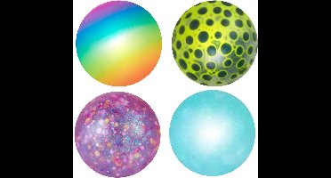Eddy Toys Squish Ball 4 Stuks - Squeeze Ball Squeezable - Knijpbal Set 4 Stuks - Squishy Bal met Verschillende Designs - Regenboog, Glitter en Stippen - 5 cm