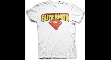 DC Comics Superman Heren Tshirt -L- Blockletter Logo Wit