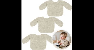 Funnies Slab met Mouwen 3-Pack Sand Stone Grey - Set van 3 Zachte Slabbetjes voor Baby’s - 100% Katoenen Badstof - Makkelijk Wasbaar in de Wasmachine - Slabbetjes, Kwijlslab, Eet- en Speelslab - Ideaal voor Eten, Knutselen en Spelen