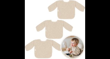 Funnies Slab met Mouwen 3-Pack Cream - Set van 3 Zachte Slabbetjes voor Baby’s - 100% Katoenen Badstof - Makkelijk Wasbaar in de Wasmachine - Slabbetjes, Kwijlslab, Eet- en Speelslab - Ideaal voor Eten, Knutselen en Spelen