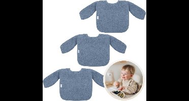 Funnies Slab met Mouwen 3-Pack Grey Blue - Set van 3 Zachte Slabbetjes voor Baby’s - 100% Katoenen Badstof - Makkelijk Wasbaar in de Wasmachine - Slabbetjes, Kwijlslab, Eet- en Speelslab - Ideaal voor Eten, Knutselen en Spelen