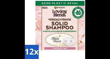 12 x Garnier - Loving Blends Milde Haver - Solid Shampoo Bar - Kwetsbaar Haar - 60 g - Solid Shampoo - Shampoo Bar - Haarverzorging - Kwetsbaar Haar - Gevoelig Haar