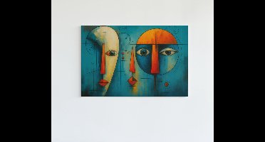 Canvas Schilderij - Geometrische Gezichten - Wanddecoratie - 60x40x2 cm