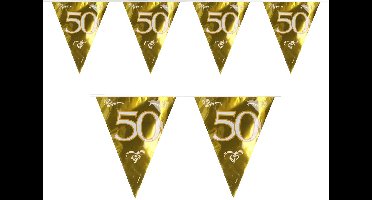 Folat Jubileum thema vlaggenlijn 50 jaar - 2x - goud - kunststof - 600 cm - Feest versieringen - gouden bruiloft