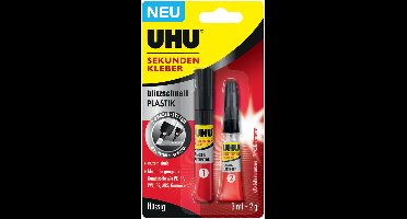 UHU secondenlijm bliksemsnel PLASTIC, 3 ml + 2 g