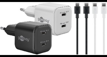 Goobay USB lader set | 2x lader met 2x USB-C PD | incl. 2x USB-C kabel | 35W | zwart + wit | 1 meter
