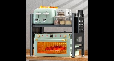 Microwave rack - met 2 niveaus - Koolstofstaal - set van 2 - Wit met zwarte accenten
