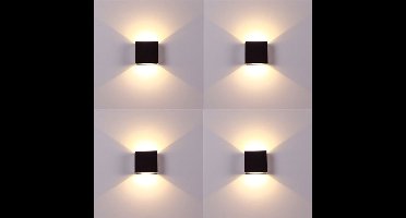 Wandlamp - Wandlamp Buiten - Wandlamp Binnen Woonkamer - Zwart - 4 stuks - 3000K warm wit licht - Wandlampen - Muurlamp - Lamp - 100 mm x 100 mm x 50 mm