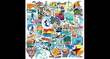 50 zomerse strand- en surfstickers voor buiten, waterbestendig PVC-materiaal, geschikt voor waterflessen, laptops, surfplanken en feestbenodigdheden