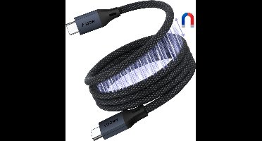 Voomy Magnetische USB C Kabel - 100W - 1 Meter - Rolt vanzelf op - USB-C naar USB-C oplaadkabel - Geschikt voor Telefoon, Tablet & Laptop - Space Grey