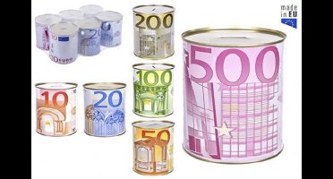 Twisk Metalen spaarpot - Groot spaarblik met eurobiljet print - XL