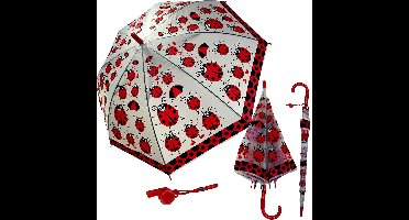 Kinder paraplu | Rood | Lieveheersbeestje motief | Ladybird motive | doorzichtig plastic| 96 cm