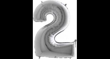 Folieballon - Cijfer 2 - Zilver - Grabo balloon - 35cm