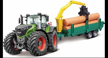 Bburago Fendt 1000 VARIO TRACTOR + TREE FORWARDER 10 CM groen/rood