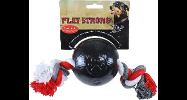 Play Strong rubber bal met floss 10 cm, zwart