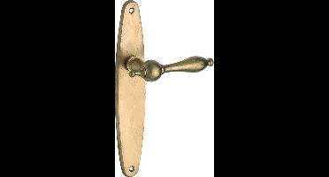 Deurkruk op schild Barock/elips blind messing antiek