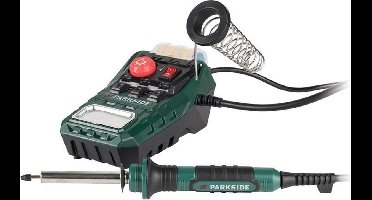 PARKSIDE® Instelbare Soldeerstation 100-500 °C - 48W - Inclusief 1 Extra Vervangingspunt en 2 Klossen Elektronicasoldeer - Compacte Soldeerbout met Soldeerspons, Vak voor Klossen en Netschakelaar - Digitaal -