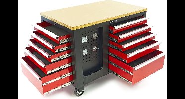 Mobiel Werkstation, Werkbank, Gereedschapswagen Met 10 Laden en Kast