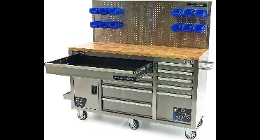 158 cm 10 Laden Werkbank met Deur en Achterwand - RVS