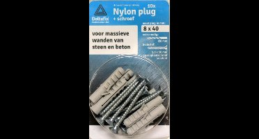 Deltafix nylon plug / met spaanplaatschroef grijs 8 x 40 mm 10 st.