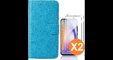 Hoesje geschikt voor Samsung Galaxy A55 5G hoesje bookcase Blauw - Met screenprotector tempered glass voor Galaxy A55 - 2x