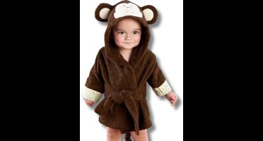 BoefieBoef Aap Kinder Badjas L Kleuter 4-6 Jaar (100-120 cm) – Zachte Katoen Ochtendjas met Dieren Capuchon – Absorberende Handdoek Badstof Jongens & Meisjes – Perfect Cadeau voor Zwemles, Carnaval, Verjaardag – Ideaal na Bad & Zwemmen - Bruin