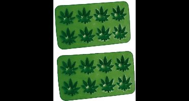 Set van 2x stuks ijsblokjes/ijsklontjes wietblad voor 8 blokjes - Ijsblokjes/ijsklontjes makers - Wietblad ijsvormen