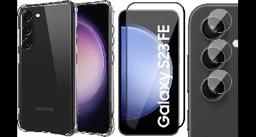 Hoesje geschikt voor Samsung Galaxy S23 FE - Screenprotector Volledig Dekkend Glas & Camera - Shockproof Transparant