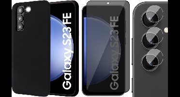 Hoesje geschikt voor Samsung Galaxy S23 FE - Privacy Screenprotector Volledig Dekkend Glas & Camera - Mat Back Case Zwart