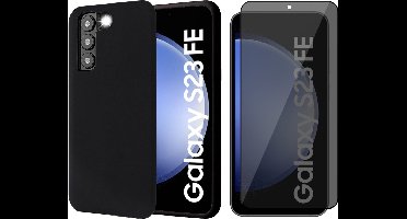 Hoesje geschikt voor Samsung Galaxy S23 FE - Privacy Screenprotector Volledig Dekkend Glas - Mat Back Case Zwart