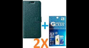 Portemonnee Book Case Hoesje + 2x Screenprotector Glas Geschikt voor: iPhone 13 Mini - Groen