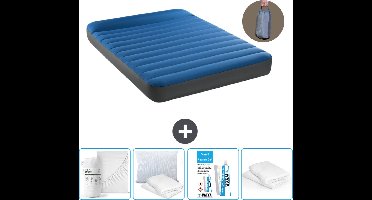 Intex Luchtbed - Twijfelaar - 137 x 191 x 22 cm - Blauw - Inclusief pomp - Hoeslaken - Kussen - Reparatieset en Kussenbeschermer