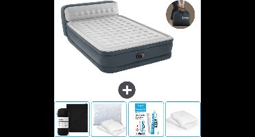 Intex Luchtbed - 2-Persoons - 152 x 236 x 86 cm - Grijs - Inclusief pomp - Hoeslaken - Kussen - Reparatieset en Kussenbeschermer