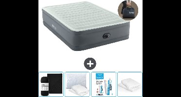 Intex Luchtbed - Twijfelaar - 137 x 191 x 46 cm - Grijs - Inclusief pomp - Hoeslaken - Kussen - Reparatieset en Kussenbeschermer