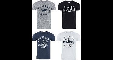 Mustang Heren T-Shirt 4-pack Mustang heren-T-shirt regular fit Veelkleurig 4XL Ronde Hals Volwassenen Opdruk Print Shirts