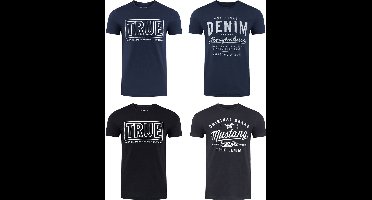 Mustang Heren T-Shirt 4-pack Mustang heren-T-shirt regular fit Veelkleurig 3XL Ronde Hals Volwassenen Opdruk Print Shirts