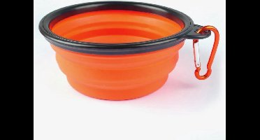 New Age Devi - Draagbare honden reisbak - Opvouwbare puppykom - Inklapbare siliconen drinkbak - Karabijnhaak voor onderweg - Oranje - 450 ML