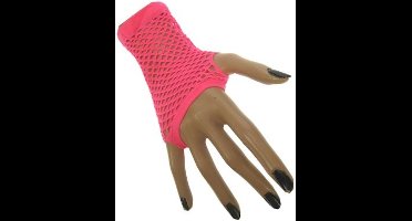 3x Paar Nethandschoen kort vingerloos fluor Roze - Carnaval Feest Verkleden Party Fluor Kleur