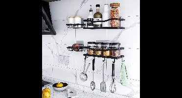 Merdoo Kruidenrek Ophangbaar - Kruiden Organizer - 4 Keukenrekken - Spice Rack - Keuken Organizers - Chefs Cuisine Kruidenrek - Zwart