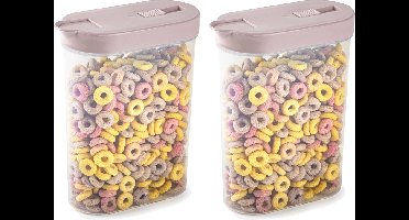 Plasticforte Voedselcontainer strooibus - 2x - lichtroze - inhoud 1 liter - kunststof - 15x7x19 cm