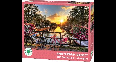 Mr. Broccoli Puzzel 1000 Stukjes Volwassenen - Amsterdam Sunset - Legpuzzel Zonsondergang op de Grachten - FSC® - Steden Collectie - 68 x 48 cm