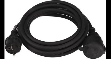 Perel Verlengkabel, H05RR-F 3G1.5, 5 m, 16 A/230 V, 3680 W, type E/F, Schuko, IP44, rubber, zwart