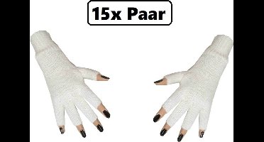 15x Luxe Paar handschoen vingerloze wit - Festival thema feest party optocht winter white handschoenen