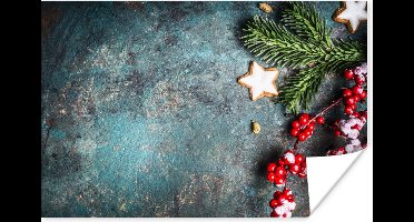 Poster Kerst - Rustiek - Takken - Steranijs - Bes - Rood - 30x20 cm - Kerstmis Decoratie - Kerstversiering - Kerstdecoratie Woonkamer - Kerstversiering - Kerstdecoratie voor binnen - Kerstmis