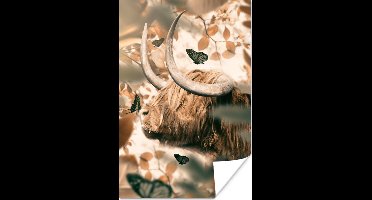 Poster Schotse hooglander - Zon - Vlinders - 20x30 cm